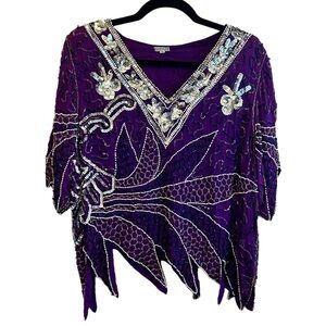 Vintage Purple Silk Sequined Top Medium